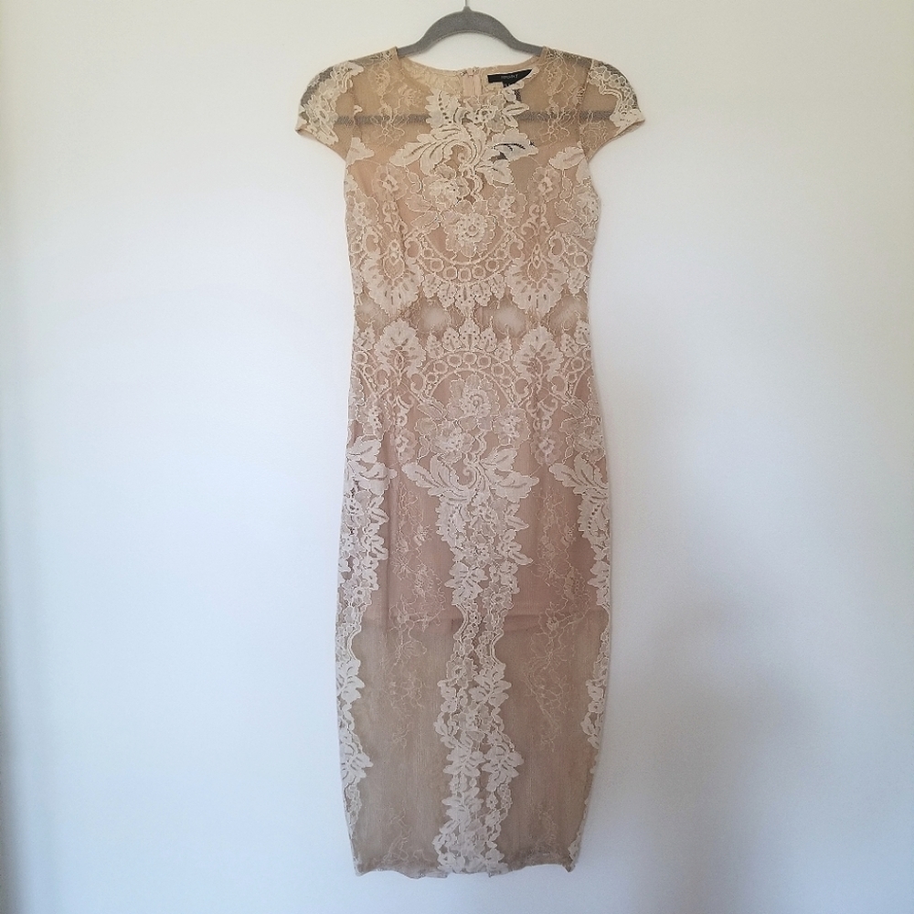 NWT Forever 21 Nude and White Lace Midi Dress Size S